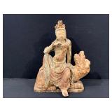 Outstanding Carved Chinese Sculpture Of A Figure Seated On A Dragon.