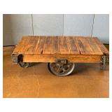 Vintage Lineberry Reclaimed Wood Cart Coffee Table.