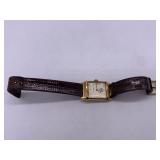 Circa 1950 Longines Wristwatch With 14k Gold Case And Leather Strap. Movement No. 7681286.