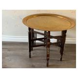 Vintage Brass And Wood Table With Inlaid Bone.