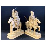 Exceptional Pair Of Scrimshaw Bone Chinese Warriors On Horseback.