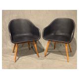 Cb2 X Fred Segal Design Collaboration Black Venice Studio Task Chairs With Solid Oak Legs And Faux Leather Seat. Mid Century Inspired.