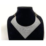 One Of A Kind Hand Made 14kt Gold And Sterling Silver Necklace With 40 Bezel Set Diamonds And Emerald Drop On Toggle Clasp. Signed By Sara Stuart Of Santa Fe