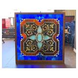 Over 5 Ft. Square Leaded, Stained Glass Window In Wood Frame, Reinforced With Metal Grid On Reverse. T