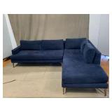 West Elm Blue Sectional Sofa With Chaise.