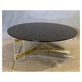 1970s-1980s Charles Hollis Jones Brass And Lucite Coffee Table With Smoke Glass Top.