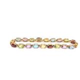 14k Gold Gemstone Tennis Bracelet. 7 Inches Long, 9g.