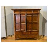 Rustic Chinese Cabinet With Shelves And Multiple Lower Drawers. Retains Red Wax Seal.
