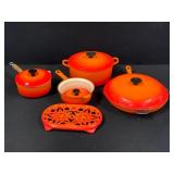 Le Creuset Pots And Pans, Trivet, And Cousances Enameled Cast Iron Pot.
