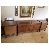 Vintage Three Piece Turntable Media Console With Speaker End Tables