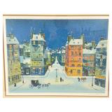 Rare E.a (Artists Proof) Lithograph Hand Signed By Michel Delacroix. Beautiful Township Snowscape With Horse Drawn Carriage.