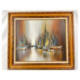 Professionally Framed Boats On The Water Original Signed Oil On Canvas By Rickard Lindstrom.