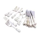 International Sterling "Joan Of Arc" Pattern Sterling Silver Flatware Set, Service For 12. Includes Dinner Forks, Dessert Forks, Teaspoons, And Knives. Total Weight: 2194g (1377g Solid Sterling Forks/