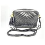 Vintage Chanel Black Leather Handbag With Red Wine Hued Lining. Includes Dust Bag. Authenticity Not Authenticated.
