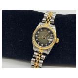 Rolex Datejust Diamond Dial Ladies Wristwatch With Two-Tone Stainless Steel Band In Working Condition. The Dark Grey Dial Has Crazing.