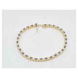 14k Gold Ladies Diamond And Sapphire Tennis Bracelet. 7 Inches Long, 9g.
