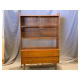 Mid Century Lane Furniture Walnut Cabinet With Top Glass Doors.