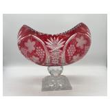 Stunning Cranberry Cut To Clear Oval Centerpiece Bowl.