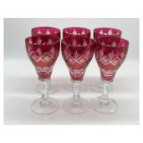 Cranberry Cut To Clear Stemware Set.