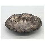 Antique Sterling Silver Candy Dish With Heavy Repousse Work And Monogram.