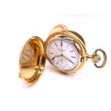 Henry Sandoz Le Locle Pocket Watch In 18kt Gold Hunter Case. No. 145. Total Weight: 136g.