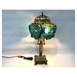 Tiffany Style Stained Glass Table Lamp On Paw Feet.