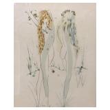 Salvador Dali Two Nudes Artists Etching Print In Black Frame.