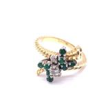 14kt Gold Ring With 3 Diamonds And Eight Emeralds. Size 7, 5g.