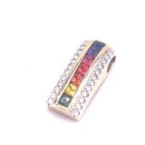 14k Gold Multi Colored Natural Rainbow Sapphire Pendant With Accent Diamonds. Weighs 3.5g