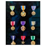 Framed Military Medals Including A Purple Heart. See Lot 17433 For A Companion Piece.