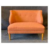 Contemporary Upholstered Chair In A Reddish Orange Hue, Extra Wide.