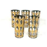 Mid Century 22kt Gold Decorated Glass Tumblers, Likely By Culver. 5.5 Inches High.
