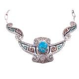 Jimmy Victor Begay Navajo Necklace With Large Turquoise Cabochon. 17 Inches Long.