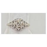 18k White Gold Filigree Diamond Ring