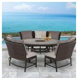 Agio Conway Four Piece Woven Bench Dining Set.
