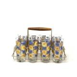 Mid Century Glass Tumblers With Carrier. Glasses Are Marked With A D On The Bottom.