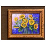 Oil On Canvas Painting Of Sunflowers In Bloom. Presented In A Carved Wood Frame.