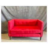Skyline Furniture Modern Red Upholstered Loveseat Sofa On Tapered Wood Legs.