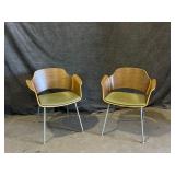 Stylex, Inc. Bent Wood Chairs With Avocado Green Vinyl Seats.