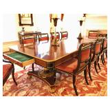 Louis XV Bakers Mahogany Flame Stately Home Collection Dining Room Table & 10 Chairs 118” W, 48” D, 