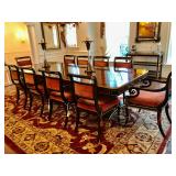 Louis XV Bakers Mahogany Flame Stately Home Collection Dining Room Table & 10 Chairs 118” W, 48” D, 