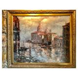 R. Jasmin French Impressionist Venice Scene Oil Painting 29" H, 33 W. $800