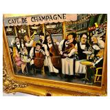 P. Jouet, Cafe De Champagne Oil Painting 35” W, 31” H. $800 