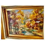 Cottage Autumn Scene by Delia 25” W, 20 1/2” H. $300 