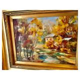 Cottage Autumn Scene by Delia 25” W, 20 1/2” H. $300 