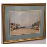 Watercolor Of Riverbank Landscape Scene By French Artist, Paul Lecomte