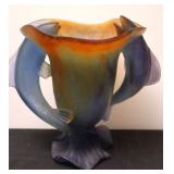 Daum France, Pt De Verre Fish Vase In Frosted Gradient Glass.