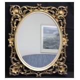 Antique Hollywood Regency Style Wood Framed Mirror By T. Mulchahy