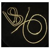 14K YG 21" Cuban Link Necklace Plus 24" Herringbone Link 