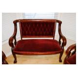 Antique Mahogany Clawfoot Parlor Set. Settee with, Matching Rocker & Chair